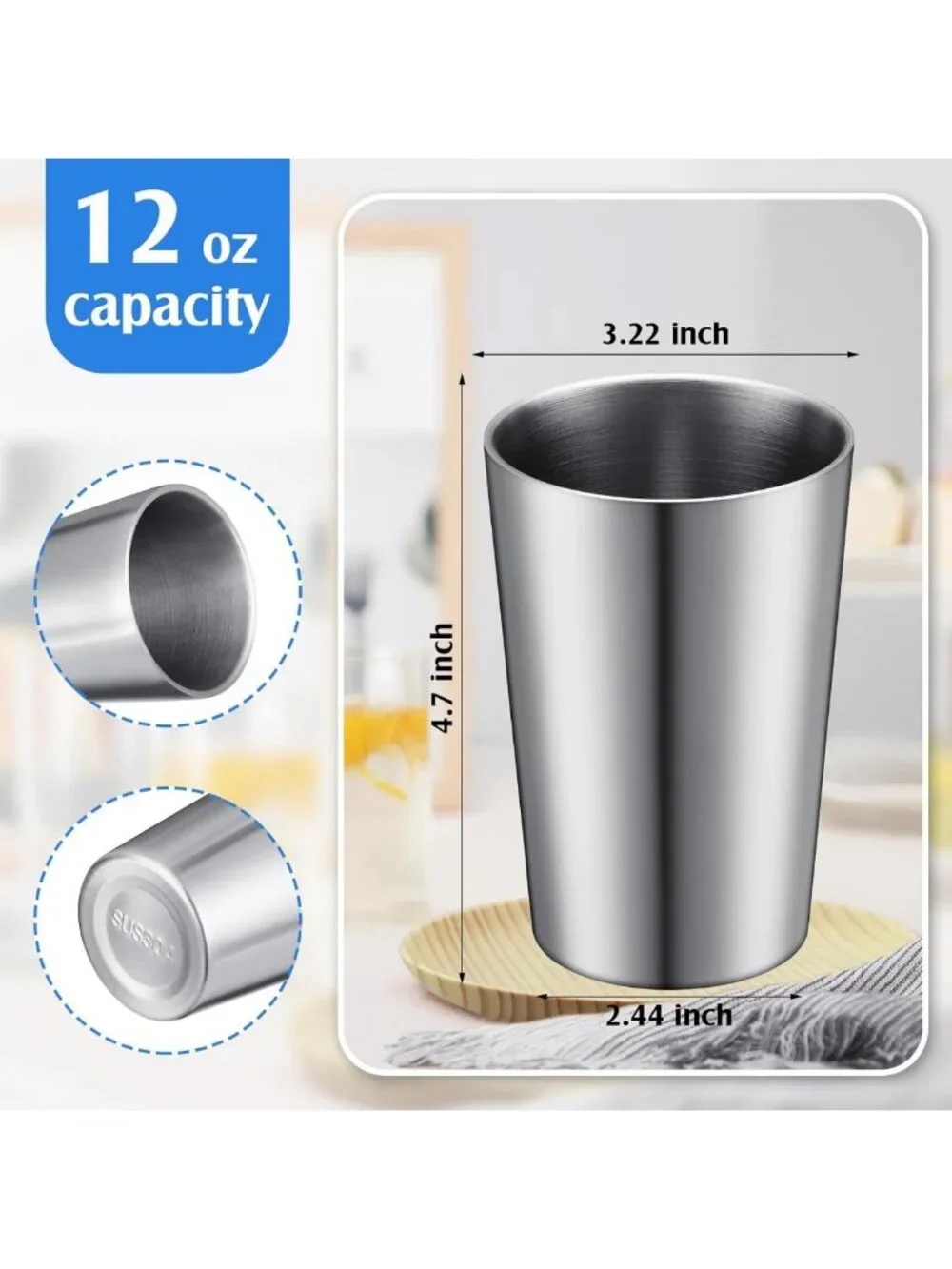12 Pack Insulated Stainless Steel Cups - 12oz Double Wall Stackable Tumblers for